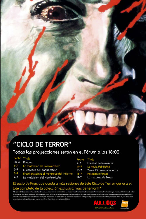 La Fnac du centre commercial Plaza Norte de San Sebastian de Los Reyes  (Madrid)  organise un cycle d'horreur du 30 juin au 17 juillet (voir ci-dessous)