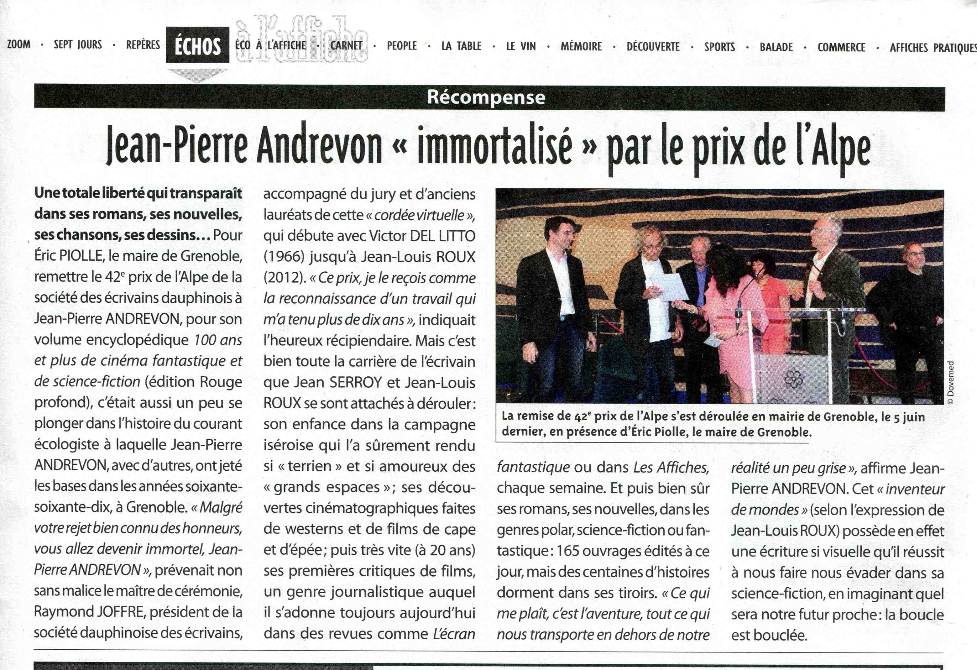 Jean-Pierre Andrevon, lauréat du Prix de l'Alpe