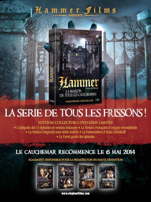 HAMMER : LA MAISON DE TOUS LES CAUCHEMARS : le 6 Mai 2014 en coffret Intégrale ! La série des années 80 au goût HAMMER enfin en édition DVD restaurée, avec une VOSTT Inédite, le livret guide des épisodes et la présentation par Alain Schlockoff !