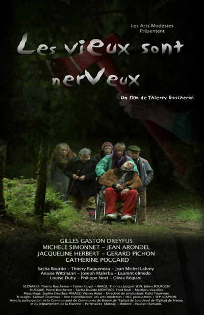 Dans la comédie déjantée française "Les vieux sont nerveux",  de Thierry Boscheron, une bande de pensionnaires se livrent à des trafics dans leur maison de retraite, jusqu'au jour où, exaspérés d'être mal traités, ils deviennent de dangereux maniaques...