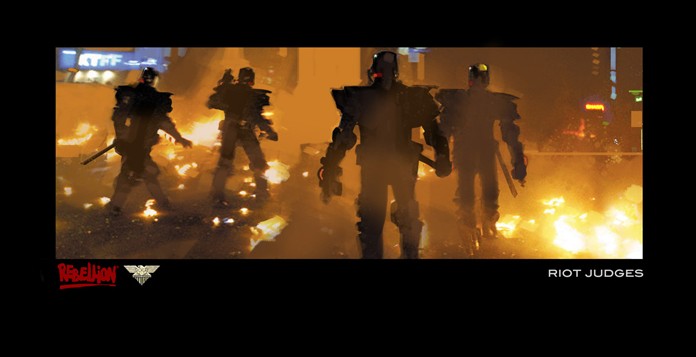 Dessins conceptuels signés Jock pour la nouvelle adaptation en cours de "Judge Dredd", initiée par les producteurs de "28 jours après".