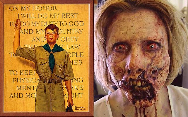 Après (entre autres) "Cockney vs Zombies, Ninja vs Zombies, Zombies vs Robots, Human vs Zombies, Abraham Lincoln vs Zombies", voici à présent "Boy Scout vs Zombies"...(voir ci-dessous)