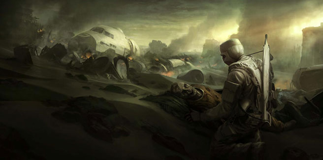 Dessins de production pour "Oblivion", adapté par Joseph Kosinski de sa BD co-signée par Arvid Nelson, avec Tom Cruise en vedette...