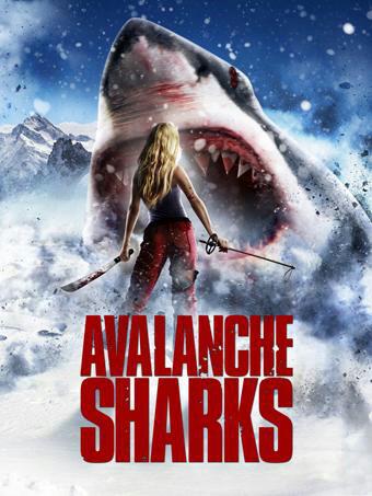 Après "Sand Sharks", où ils s'aventuraient sur la terre ferme, les requins sévissent à présent au sein des montagnes dans le canadien "Avalanche Sharks", de Scot Wheeler !  (voir ci-dessous)