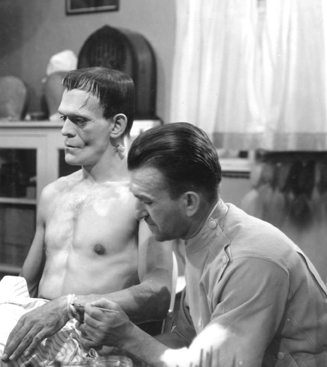 Boris Karloff et Jack Pierce ("Frankenstein'")