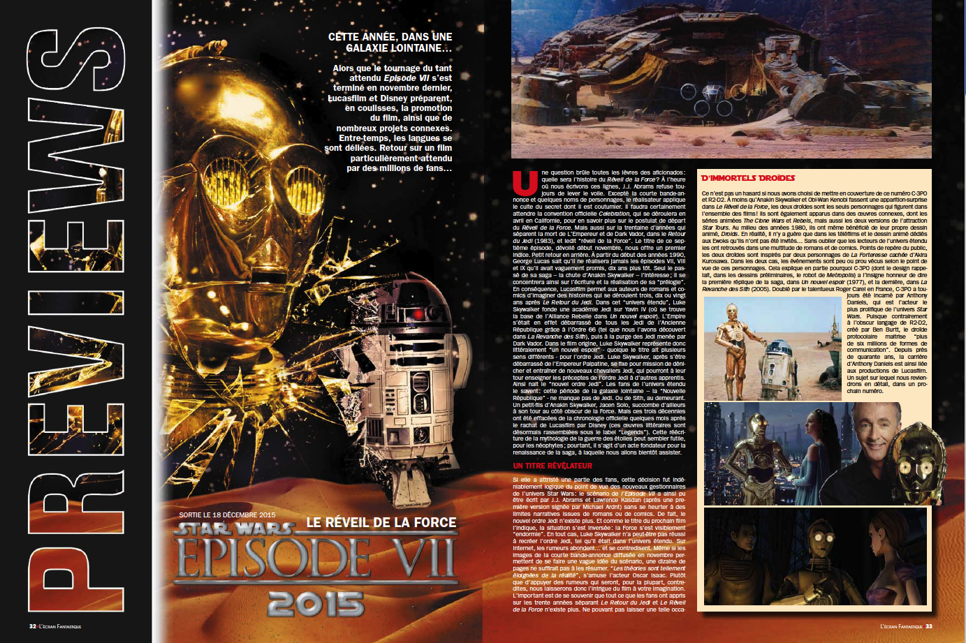 double page d'ouverture du dossier "Star Wars n°7" dans l'EF n°362, mars 2015