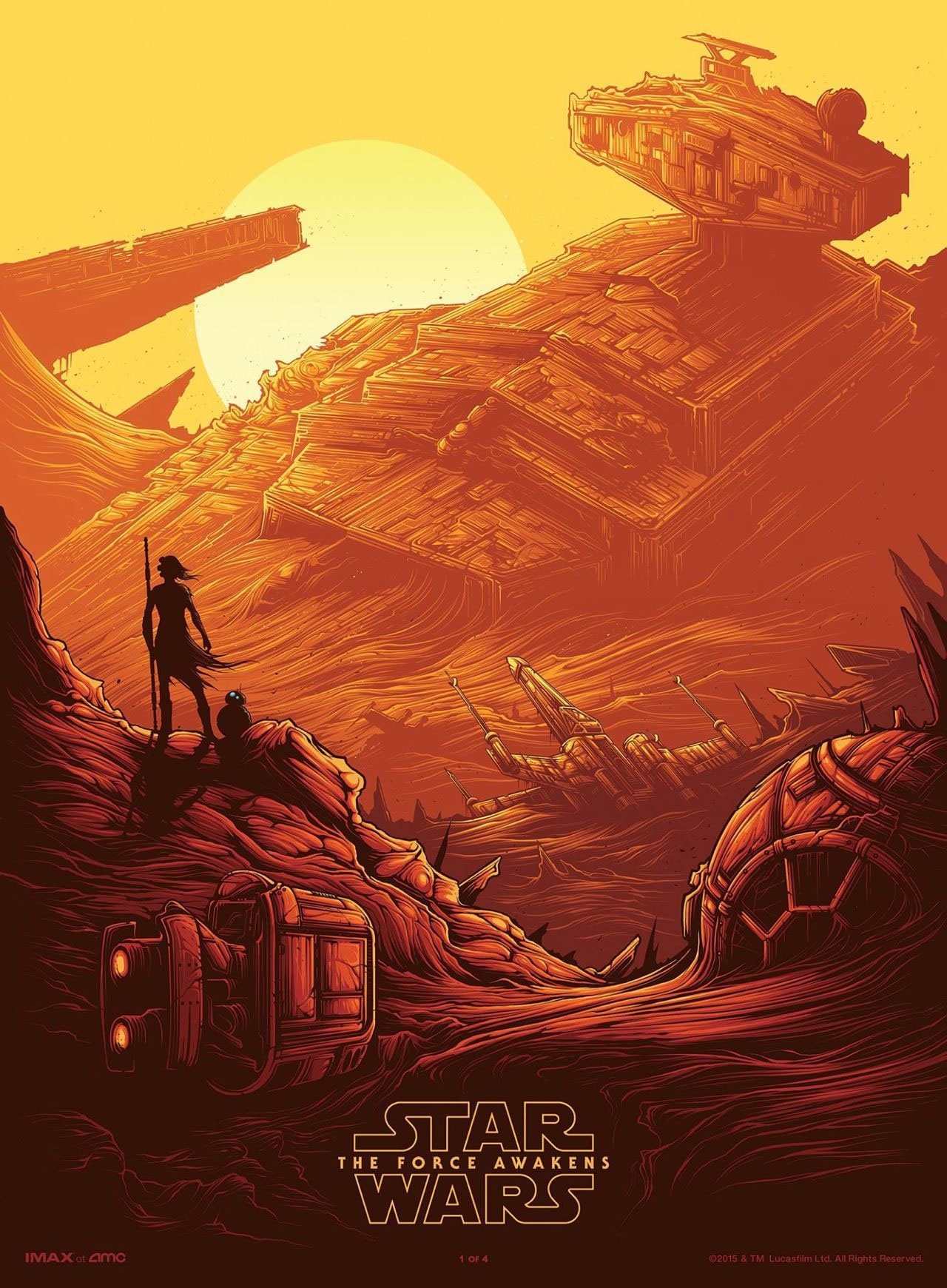 Le poster IMAX de « Star Wars : The Force Awakens » (projeté en 3D). L’illustration est dûe à l’artiste Dan Mumford.