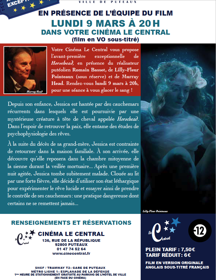 ... Les personnes qui se présenteront devant la caisse  avec le dernier numéro de l'Ecran Fantastique auront droit à un tarif préférentiel de 4 Euros au lieu de 7,5OE. La projection du film sera suivie d'un échange avec le public.