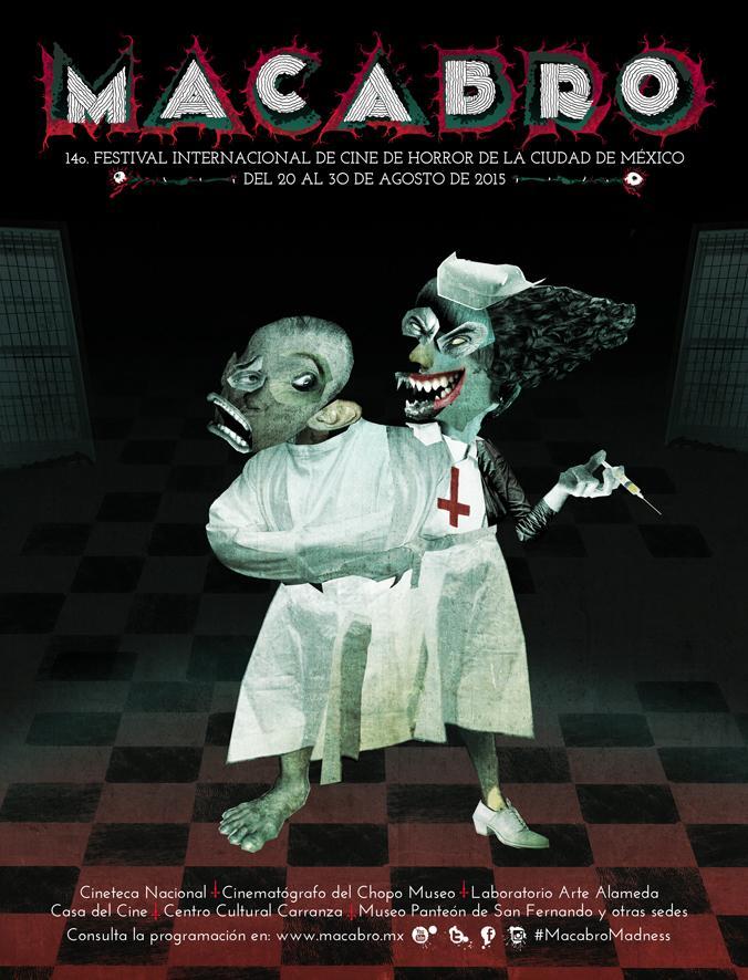 L’affiche de Macabro, le Festival International du film d’horreur  de Mexico, qui aura lieu du 20 au 30 aout, et qui fête sa 14e édition. Il présente une compétition des meilleurs films d’horreur internationaux ainsi que des présentations des productions 