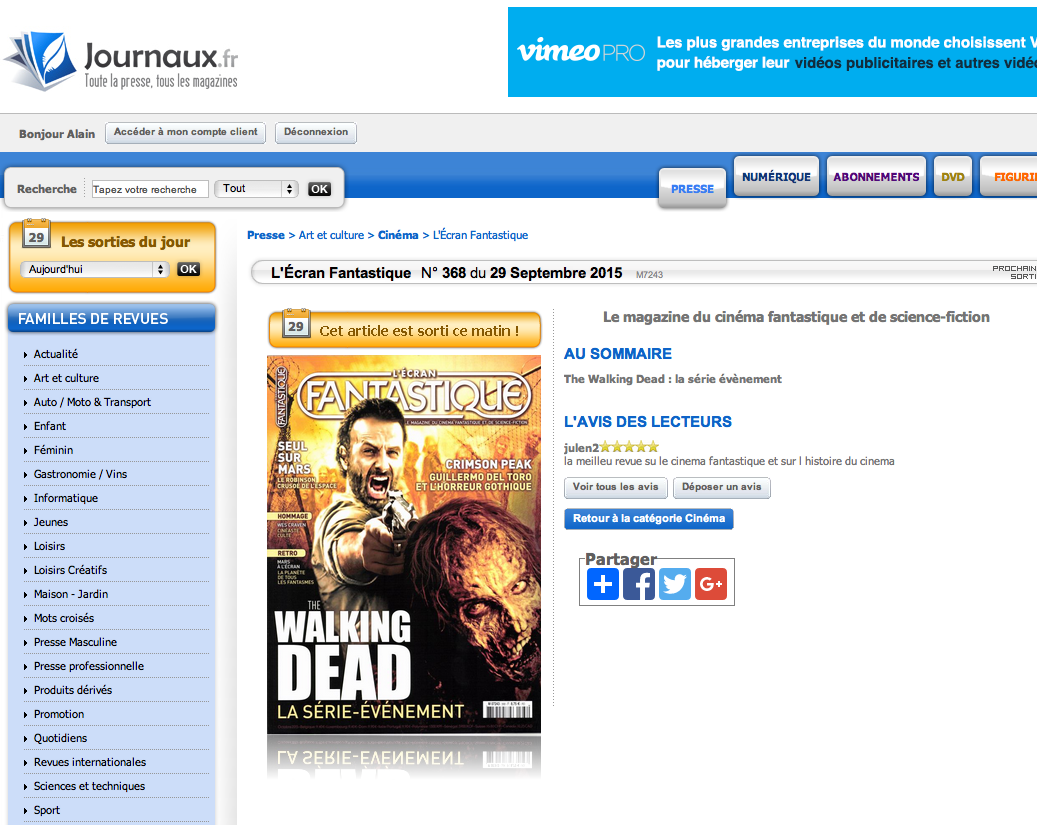 L’EF d’octobre est paru ce matin ! Vous pouvez le trouver en kiosques/librairies et pour les lecteurs résidant à l’étranger, le commander à l’adresse  ci dessous (voir ci-dessous) :