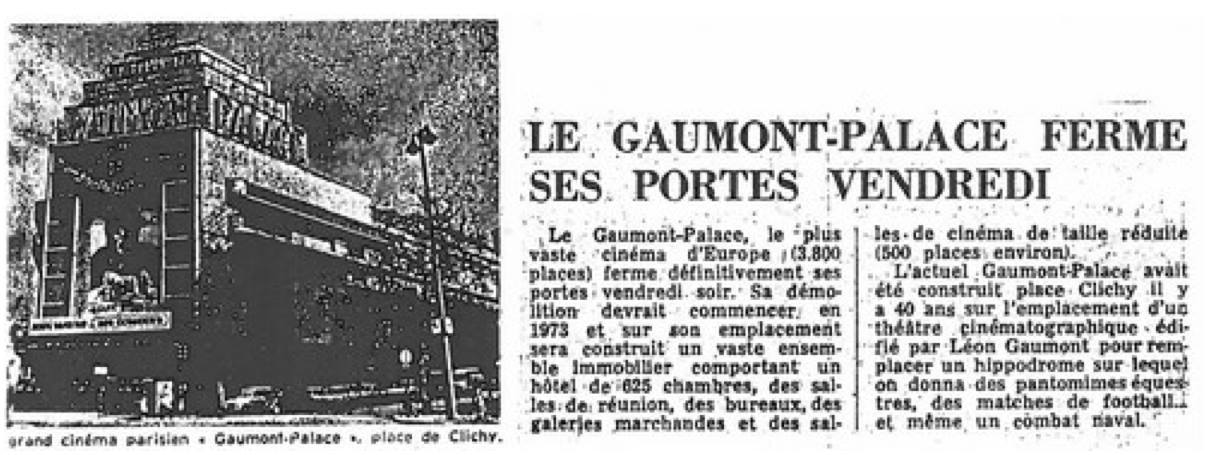 fermeture annoncée du Gaumont-Palace (1973)