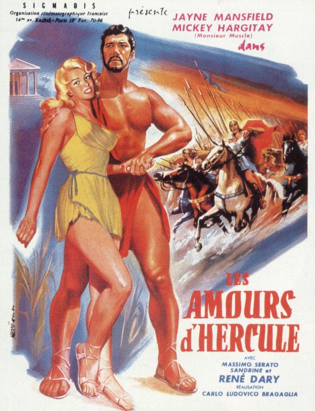 Les Amours d'Hercule (Gli amori di Ercole) 1960, de Carlo Ludovico Bragaglian avec Mickey Hargitay (Hercule), Jayne Mansfield (la reine Deinarira), Massimo Serato (Licos), Moira Orfei (Némée)