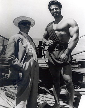 Steeve Reeves et Pietro Francisci, lors du tournage des "Travaux d'Hercule"'