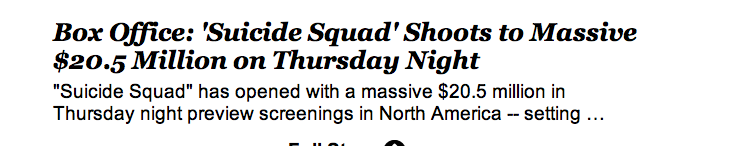 Gros succès publique pour SUICIDE SQUAD aux USA....