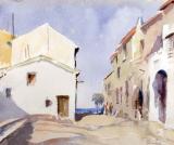 Aquarelle de Peter Cushing : scène de rue à Alicante